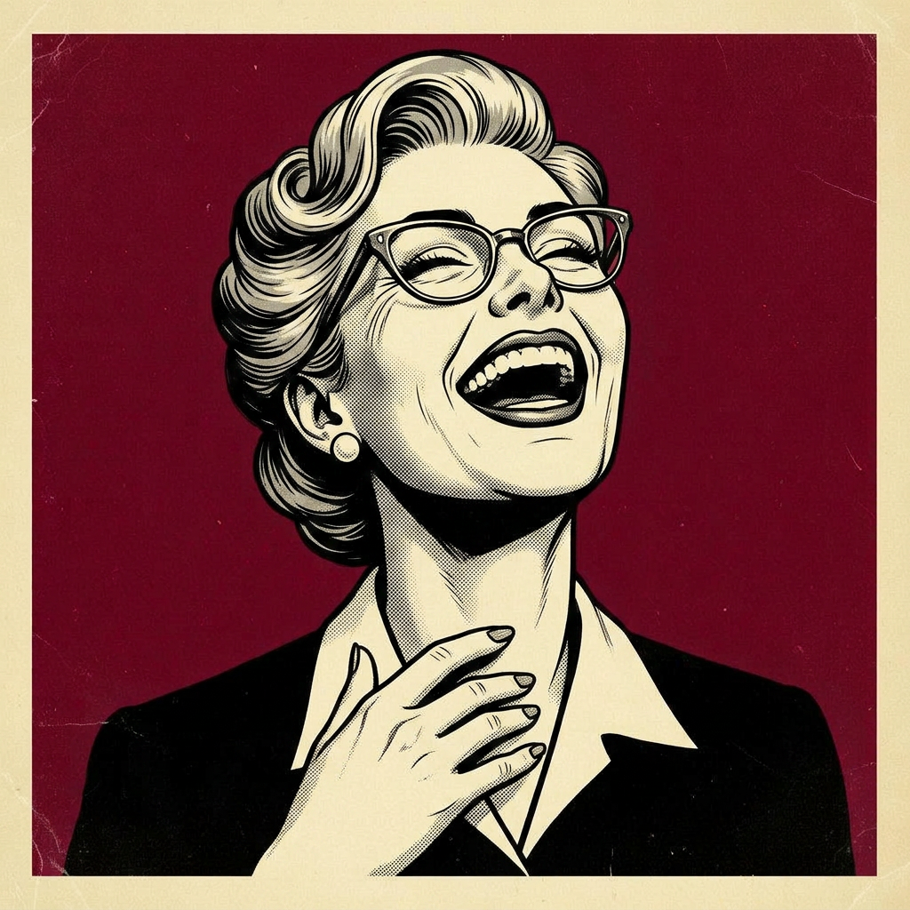 The same librarian laughing loudly